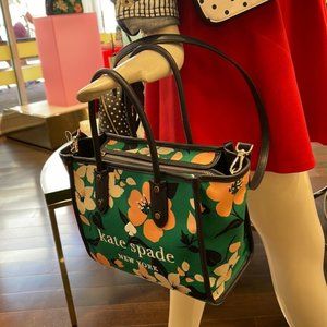 Kate Spade Small Tote Crossbody Bag Lily Blooms Green Multi